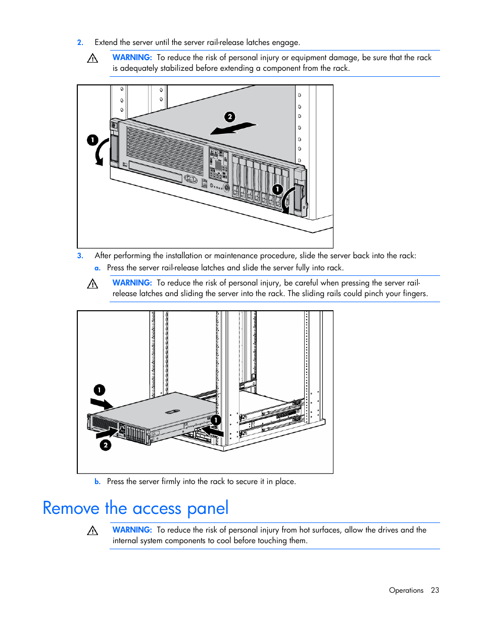 Remove the access panel | HP ProLiant DL380 User Manual | Page 23 / 113