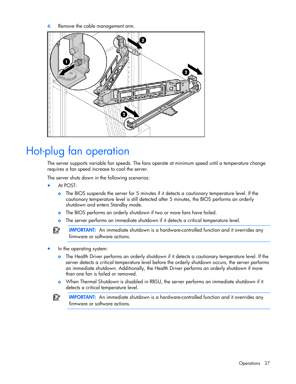 Hot-plug fan operation | HP ProLiant DL380 User Manual | Page 27 / 113