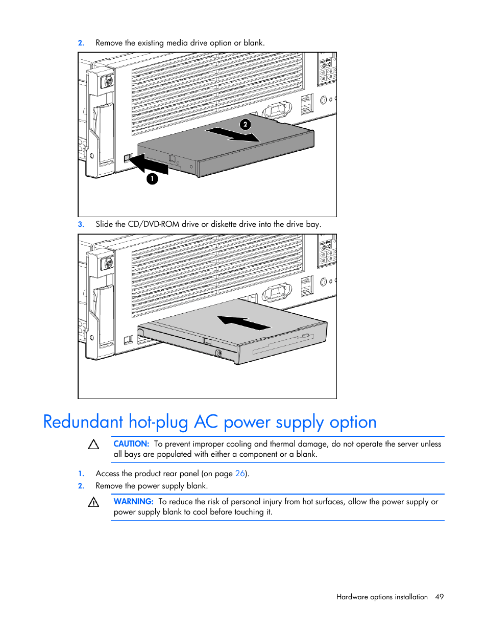 Redundant hot-plug ac power supply option | HP ProLiant DL380 User Manual | Page 49 / 113