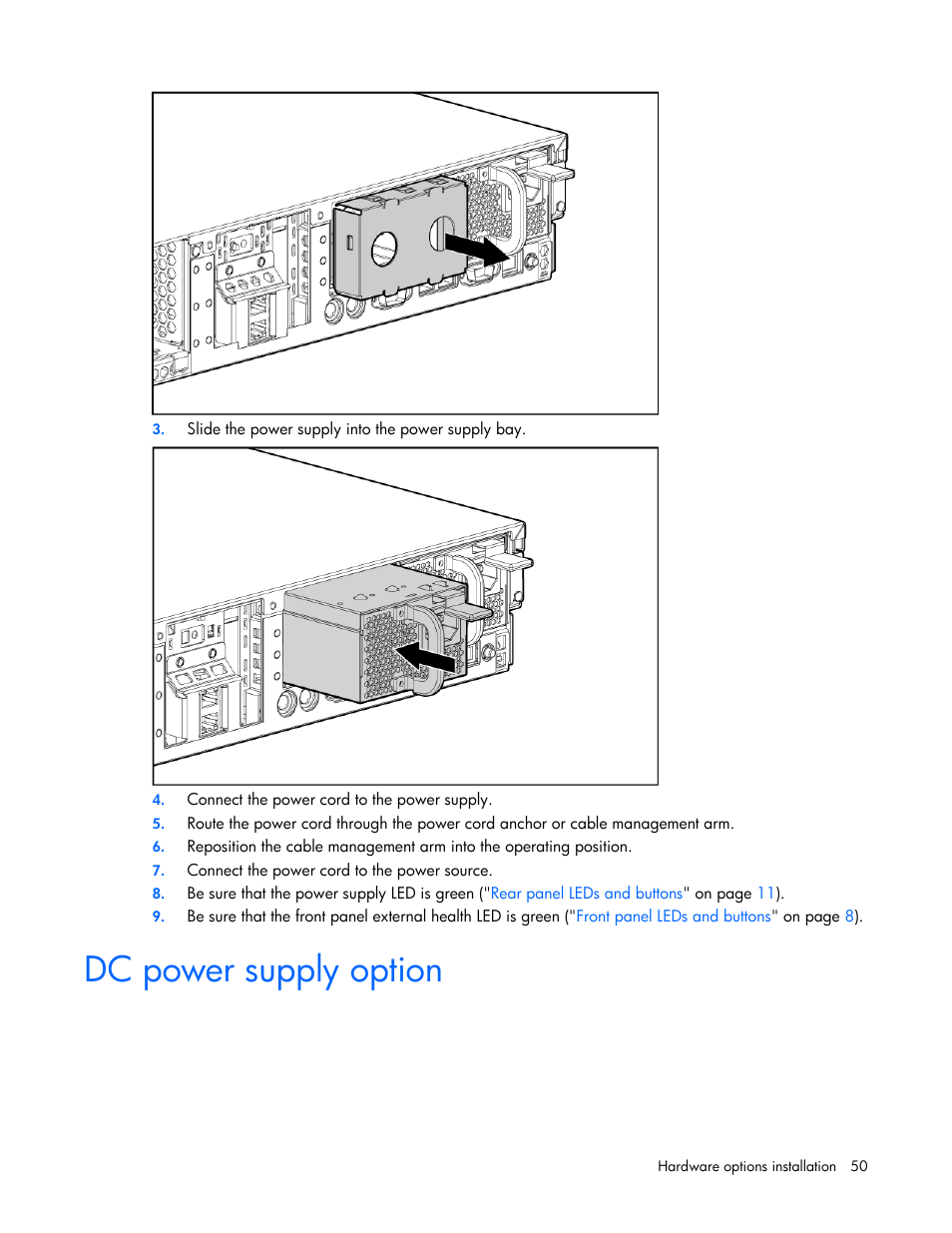 Dc power supply option | HP ProLiant DL380 User Manual | Page 50 / 113