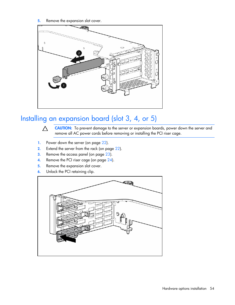 Installing an expansion board (slot 3, 4, or 5) | HP ProLiant DL380 User Manual | Page 54 / 113