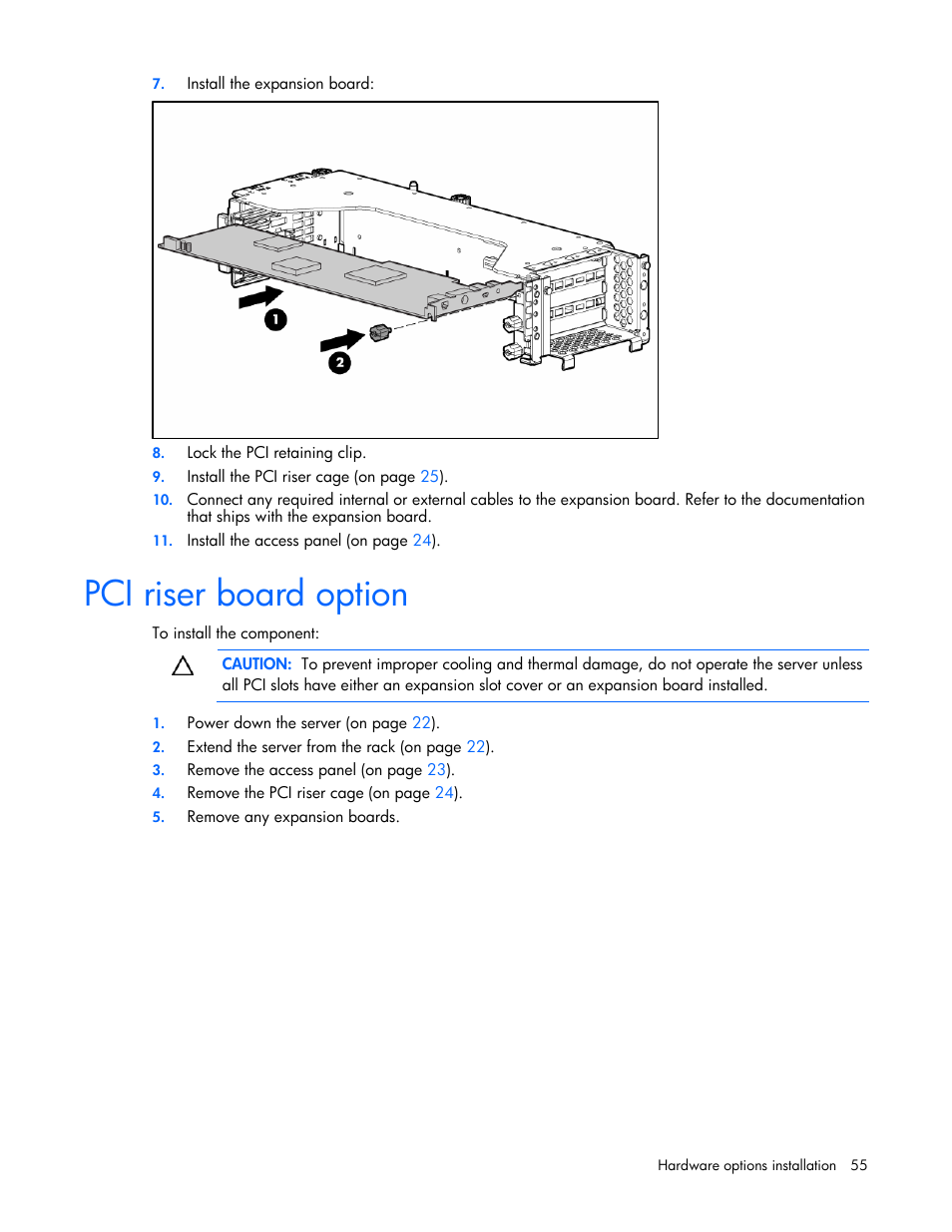 Pci riser board option | HP ProLiant DL380 User Manual | Page 55 / 113