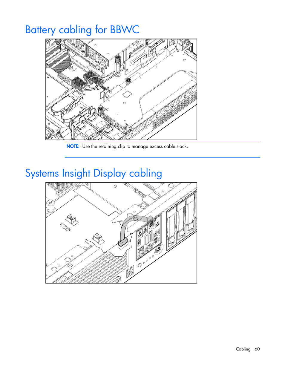 Battery cabling for bbwc, Systems insight display cabling | HP ProLiant DL380 User Manual | Page 60 / 113