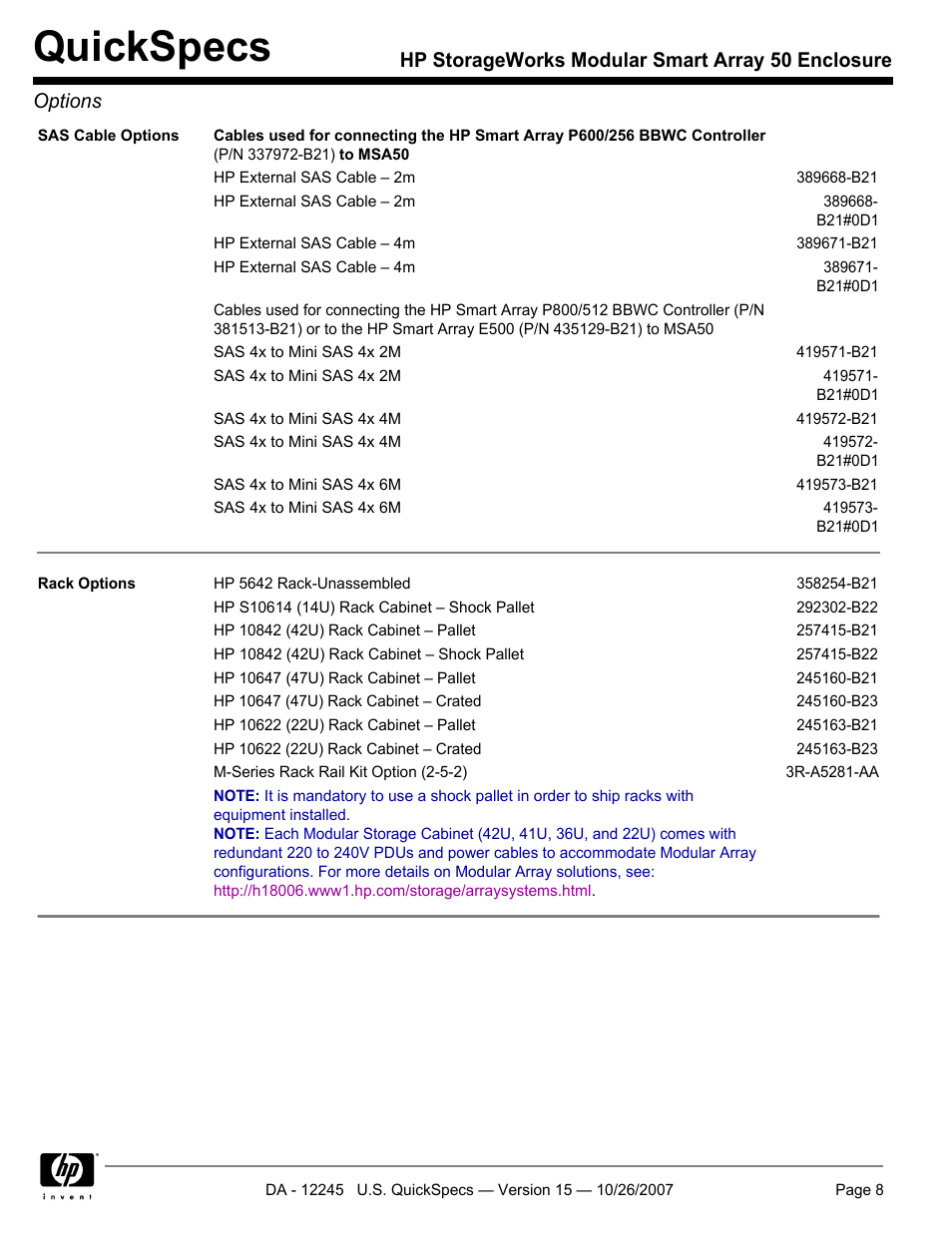 Quickspecs | HP STORAGEWORKS MSA50 User Manual | Page 8 / 10