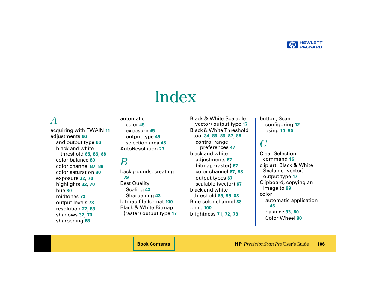 Index, Index 106 | HP 6200C User Manual | Page 106 / 110