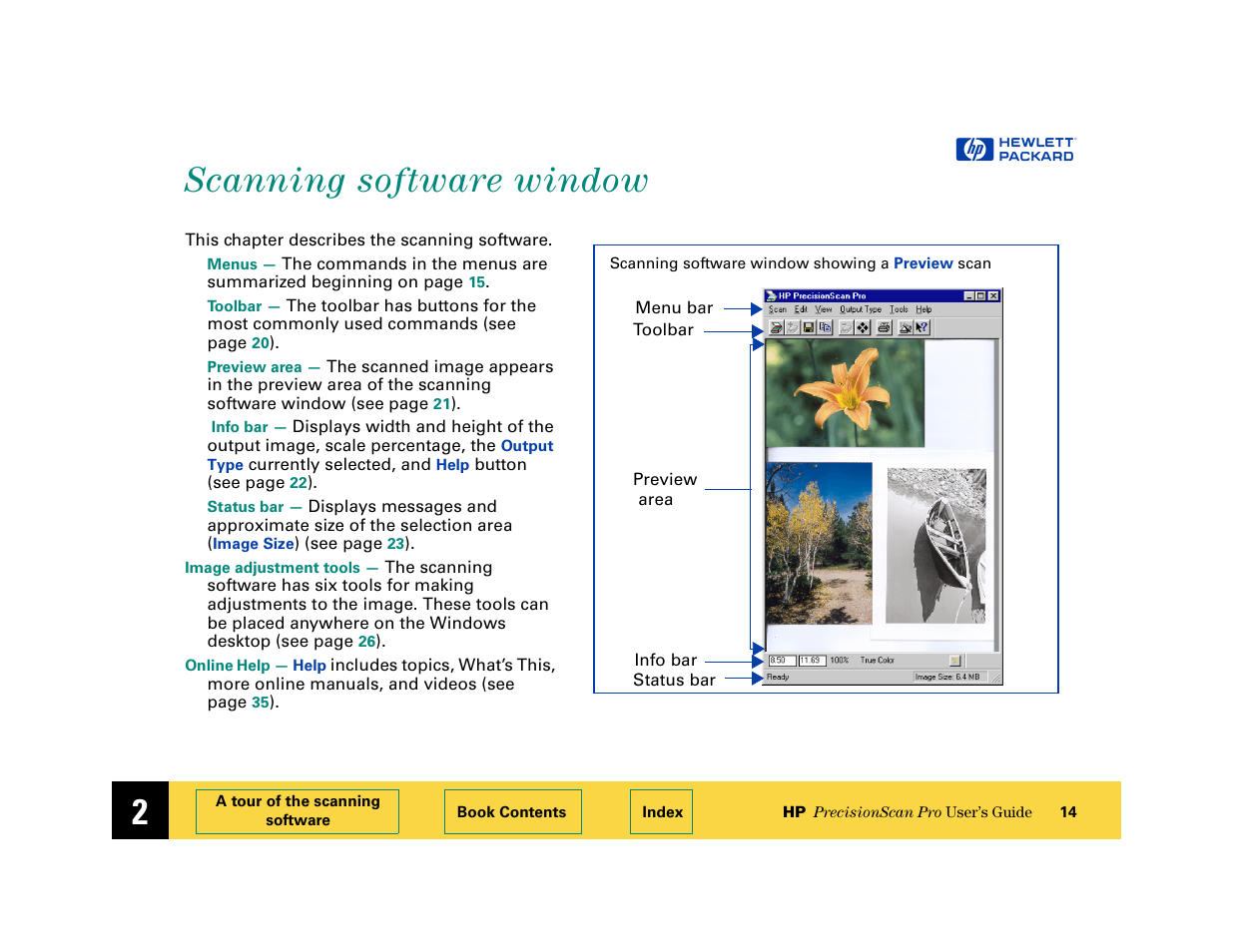 Scanning software window, Scanning software window 14 | HP 6200C User Manual | Page 14 / 110