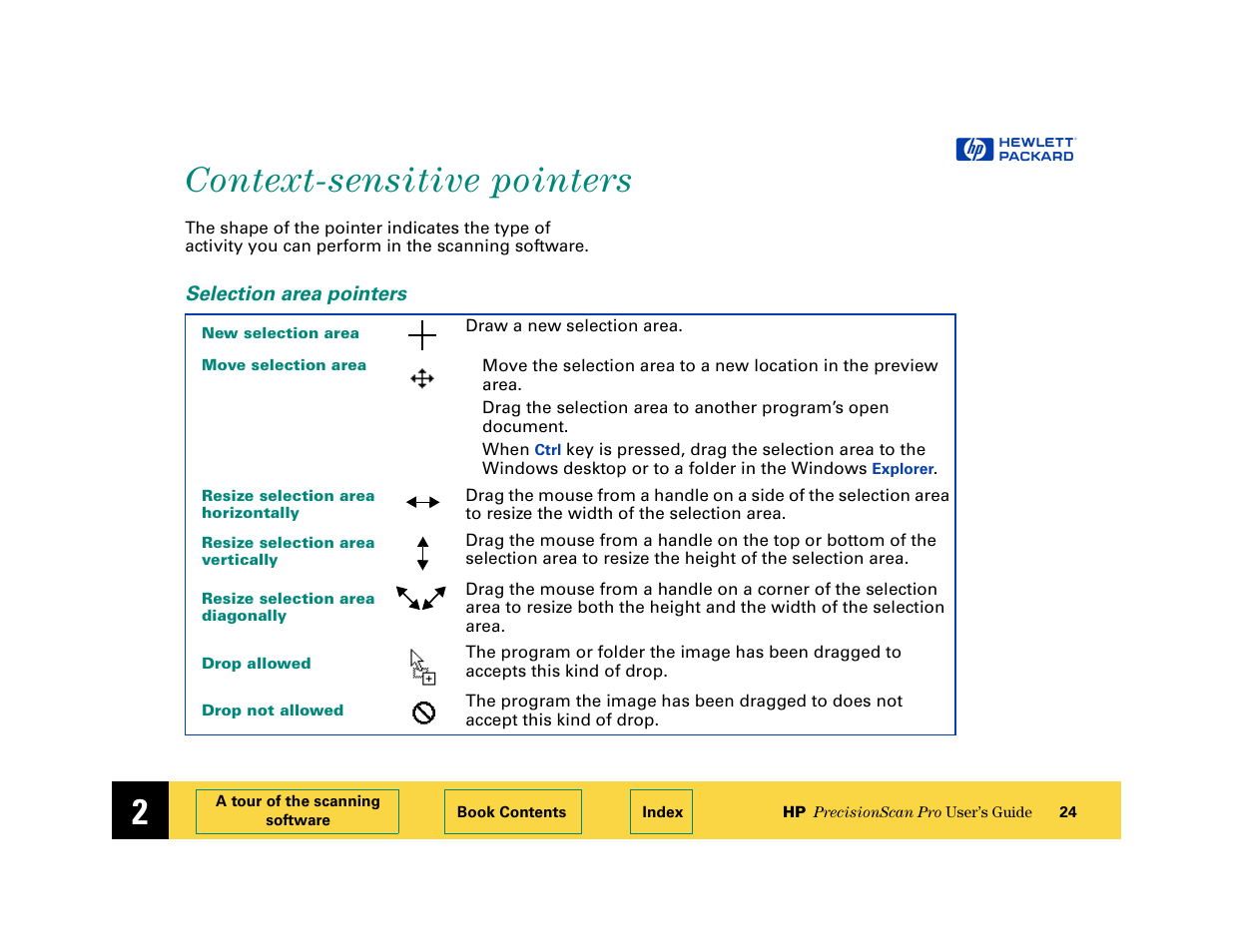 Context-sensitive pointers, Selection area pointers, Context-sensitive pointers 24 | HP 6200C User Manual | Page 24 / 110