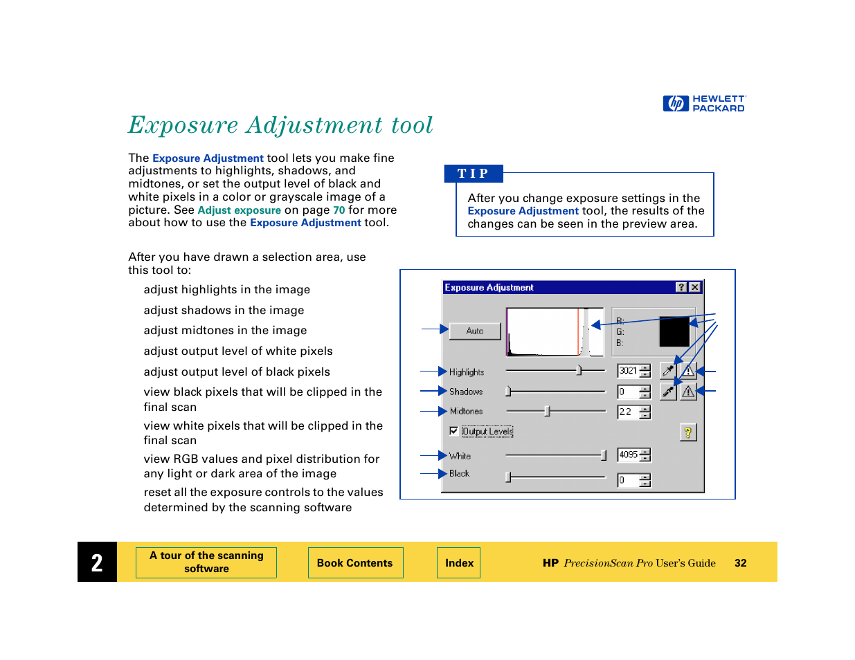 Exposure adjustment tool, Exposure adjustment tool 32 | HP 6200C User Manual | Page 32 / 110