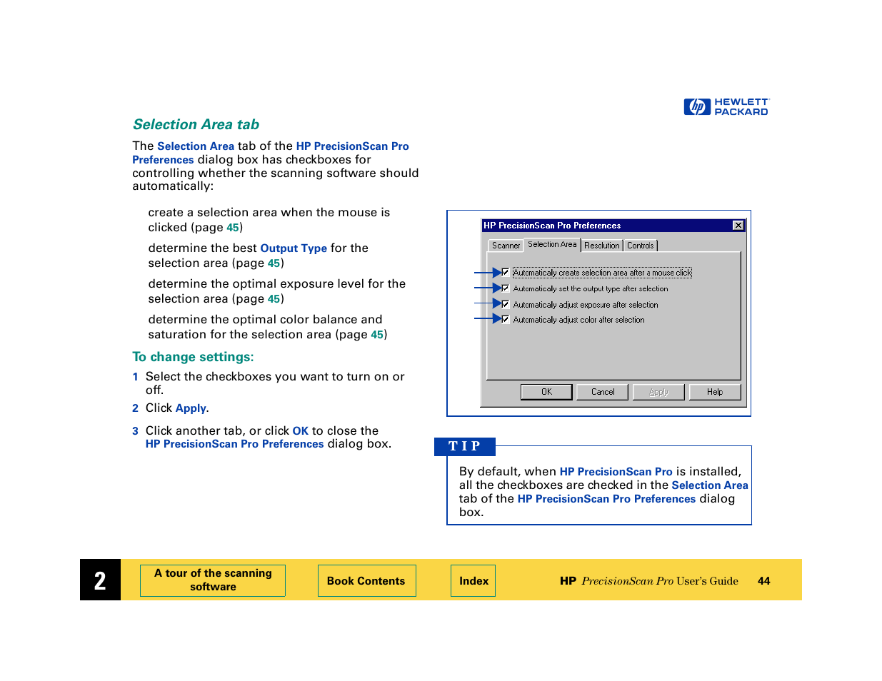 Selection area tab | HP 6200C User Manual | Page 44 / 110