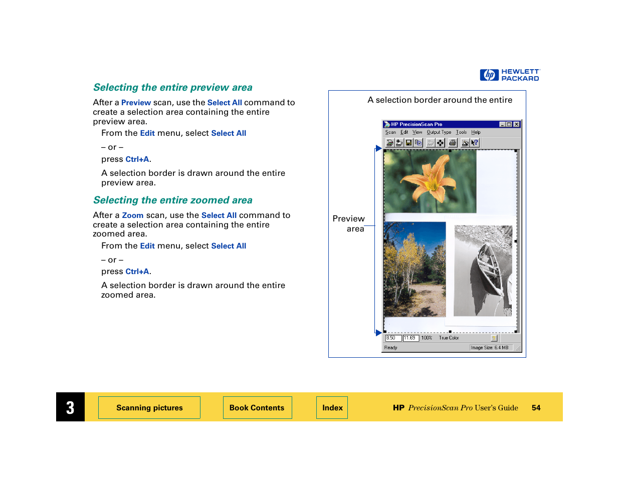 Selecting the entire preview area, Selecting the entire zoomed area | HP 6200C User Manual | Page 54 / 110