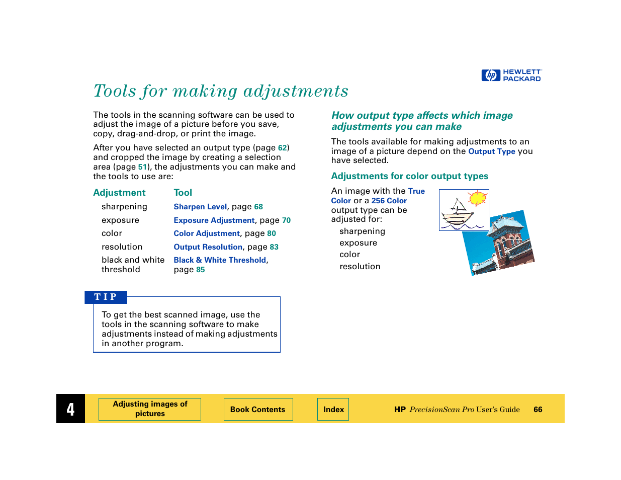 Tools for making adjustments, How output type affects which image adjustments yo, Tools for making adjustments 66 | HP 6200C User Manual | Page 66 / 110