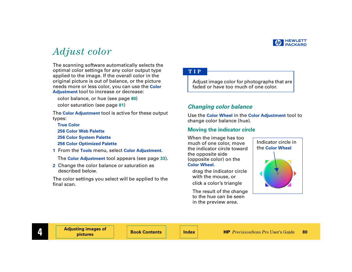 Adjust color, Changing color balance, Adjust color 80 | HP 6200C User Manual | Page 80 / 110
