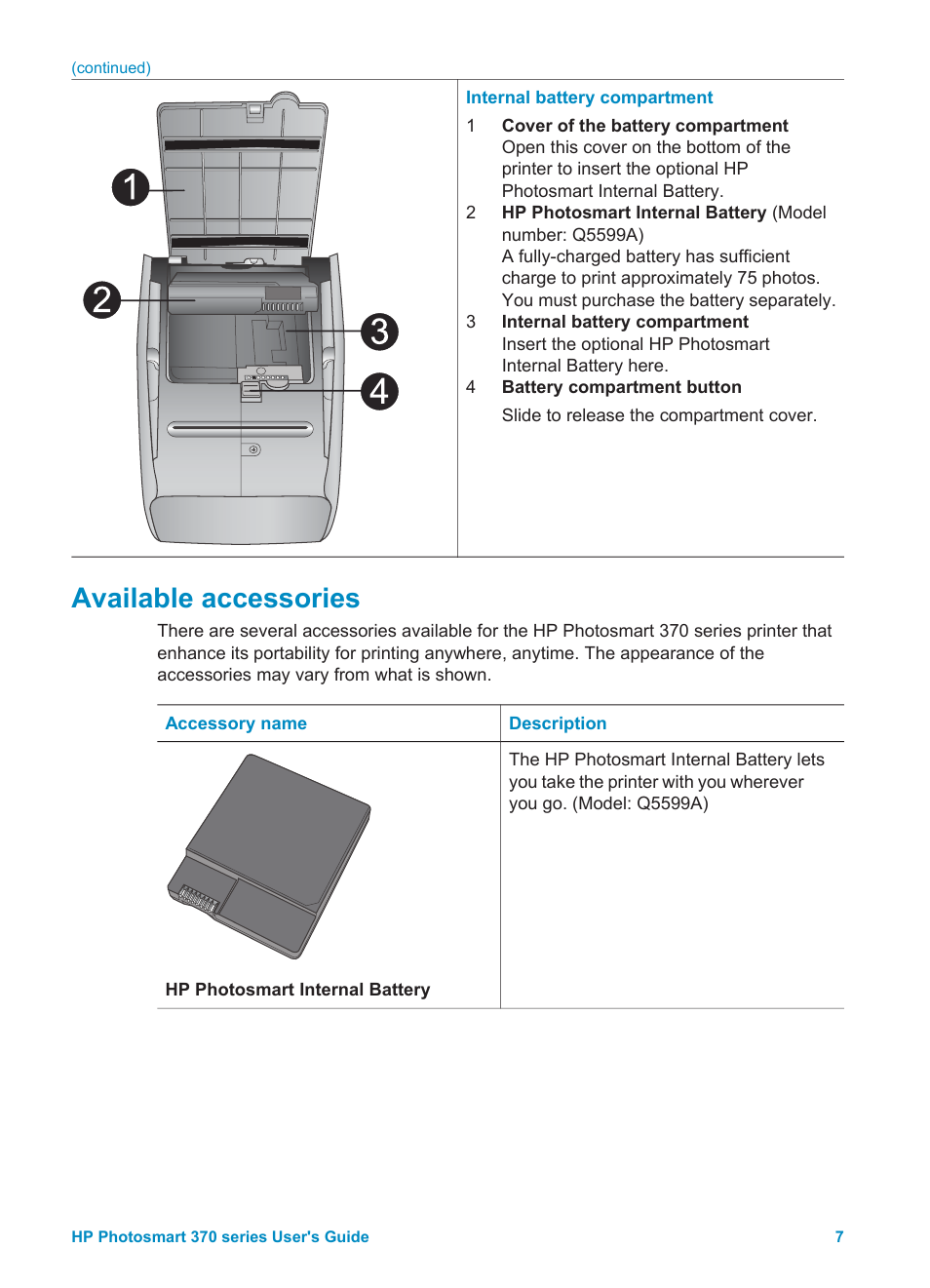 Available accessories | HP 370 Series User Manual | Page 11 / 65