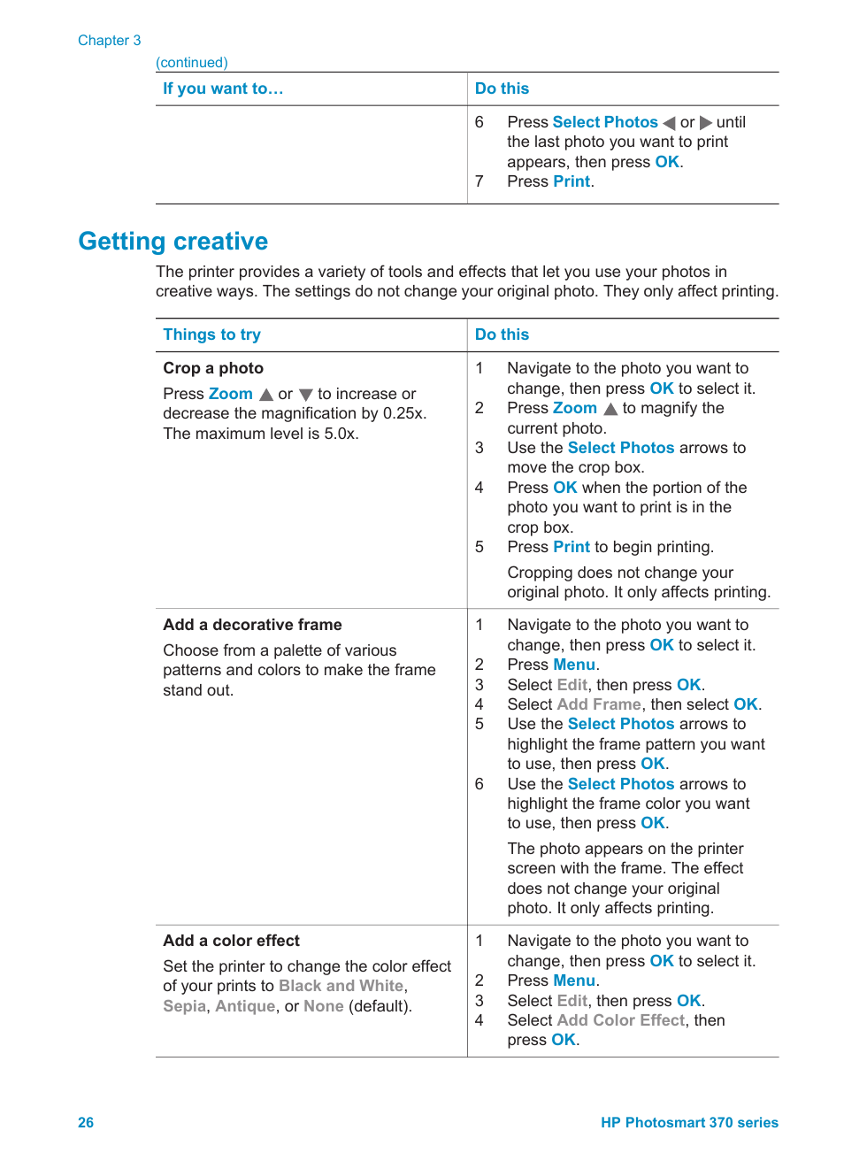 Getting creative, Getting, Creative | HP 370 Series User Manual | Page 30 / 65
