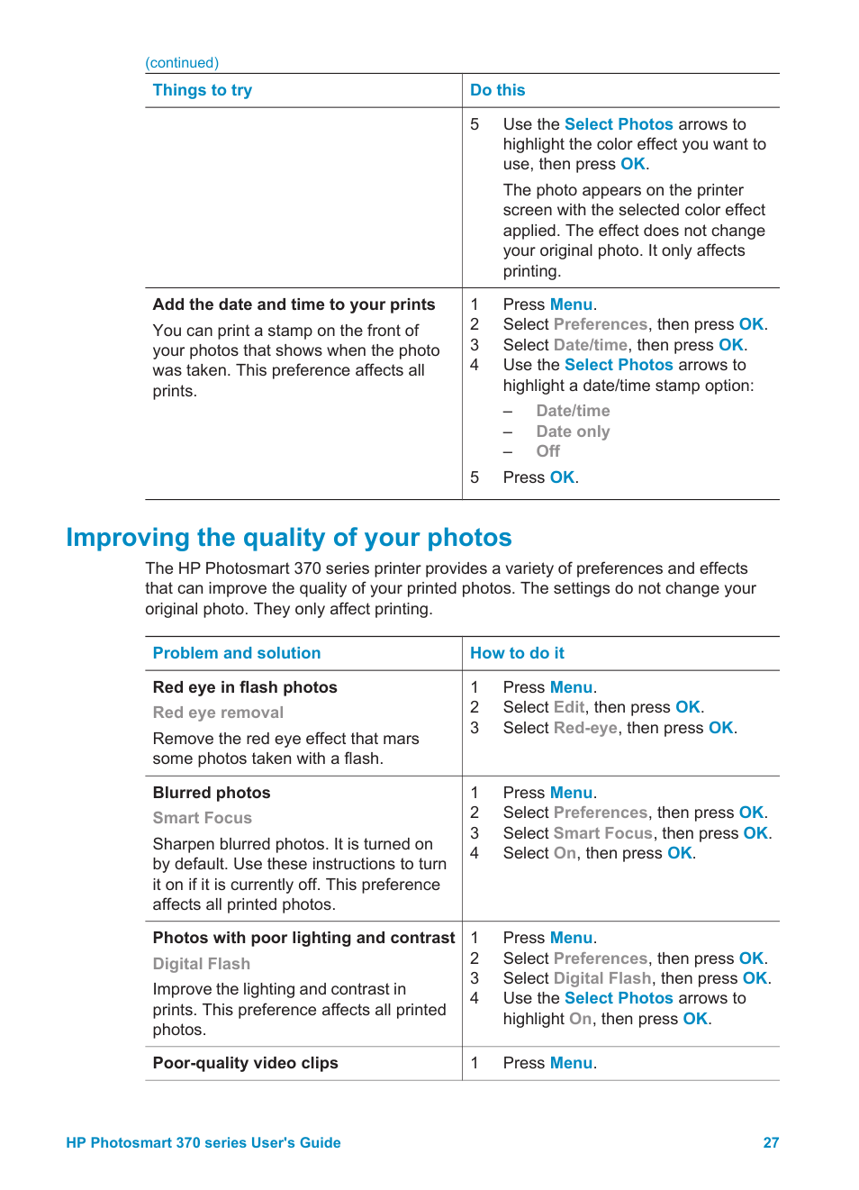 Improving the quality of your photos, The contrast (see, Improving | The quality of your photos | HP 370 Series User Manual | Page 31 / 65