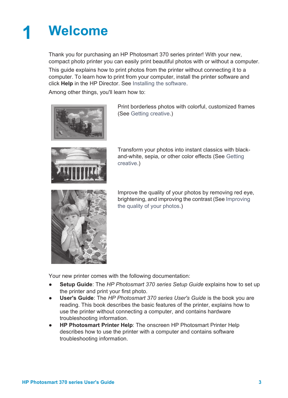 Welcome | HP 370 Series User Manual | Page 7 / 65