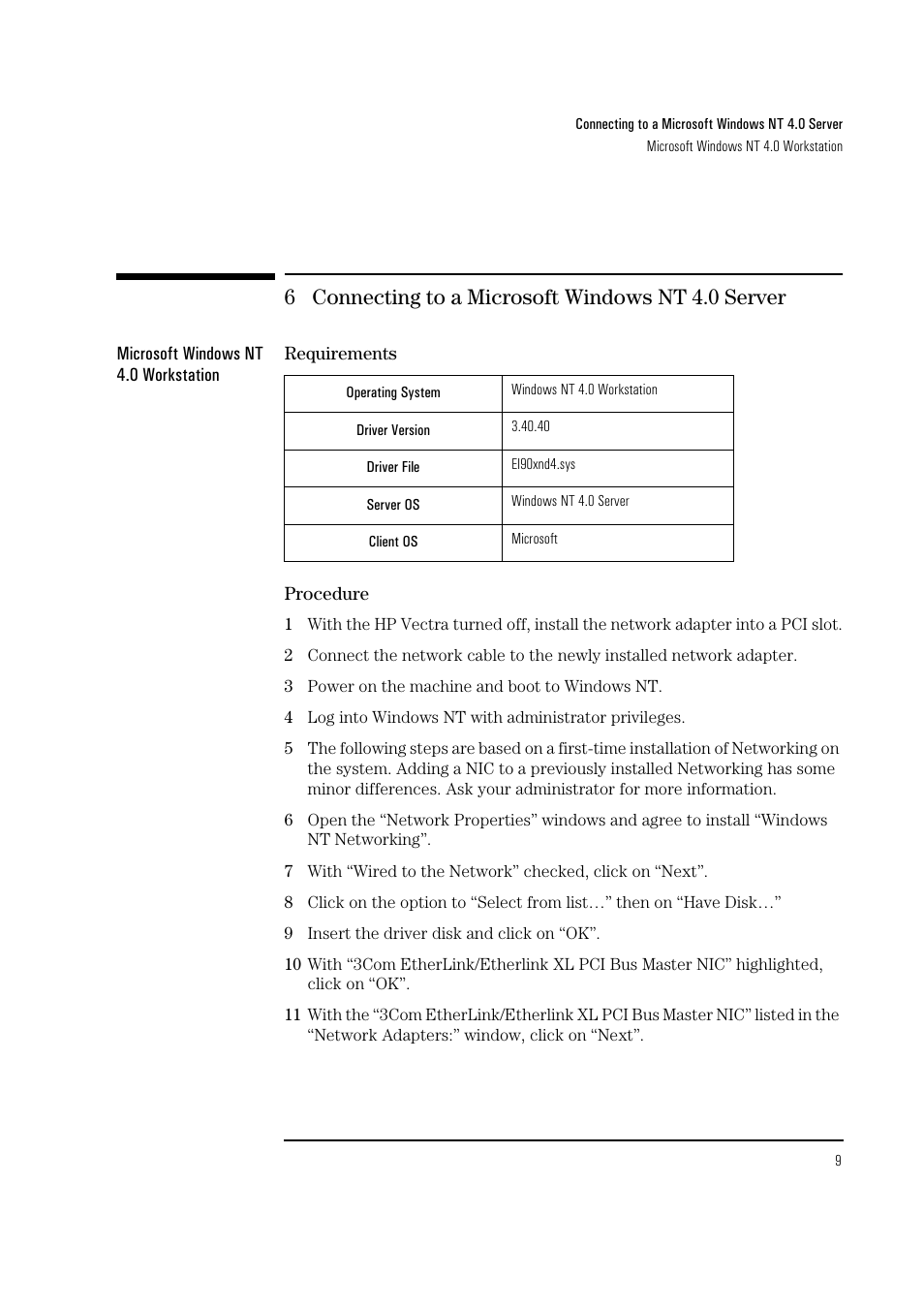 6 connecting to a microsoft windows nt 4.0 server | HP 3COM ETHERLINK III 3C900-B User Manual | Page 11 / 23