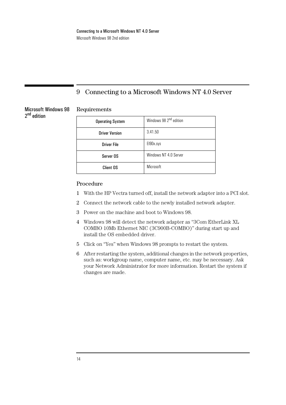 9 connecting to a microsoft windows nt 4.0 server | HP 3COM ETHERLINK III 3C900-B User Manual | Page 16 / 23