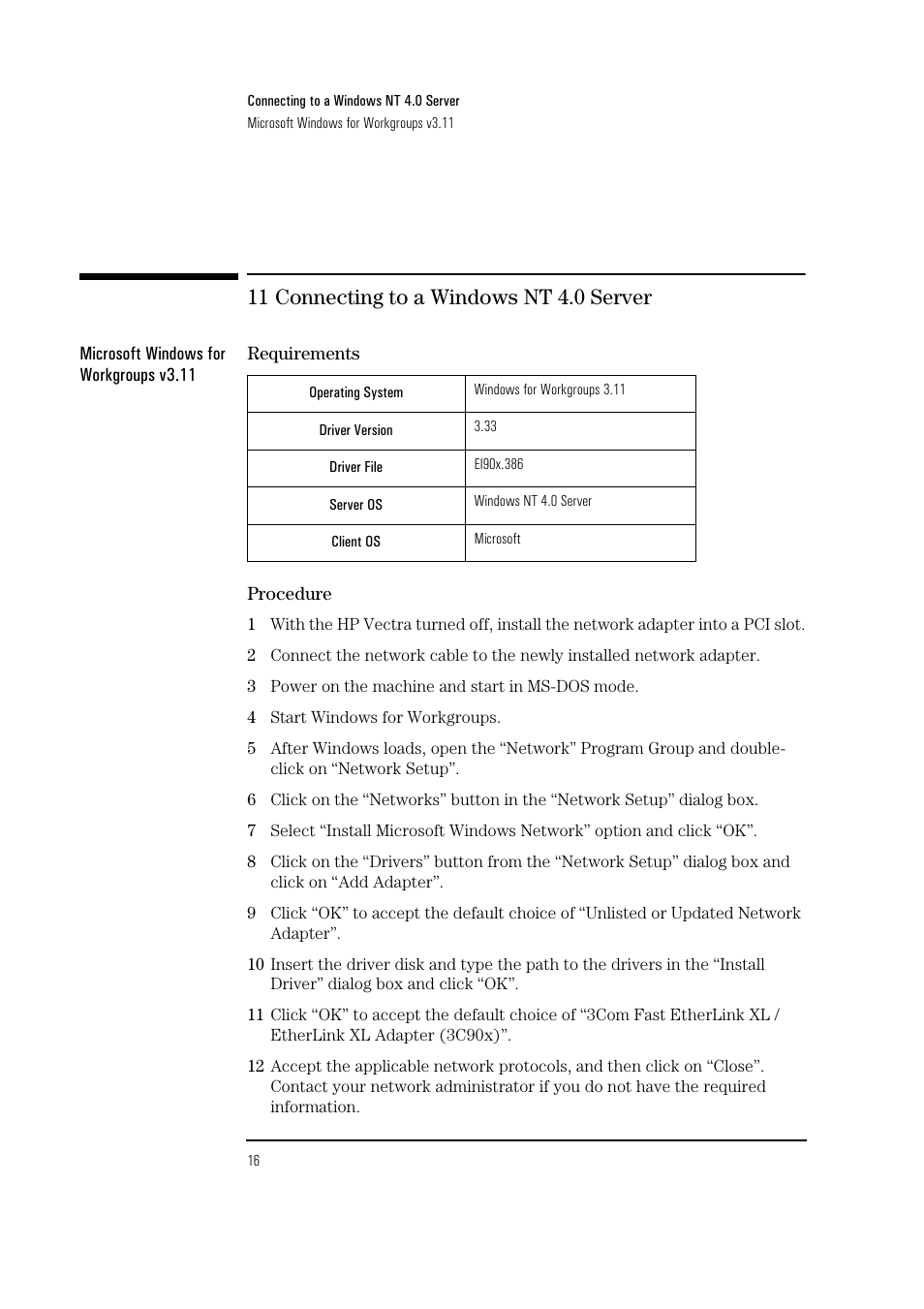 11 connecting to a windows nt 4.0 server | HP 3COM ETHERLINK III 3C900-B User Manual | Page 18 / 23