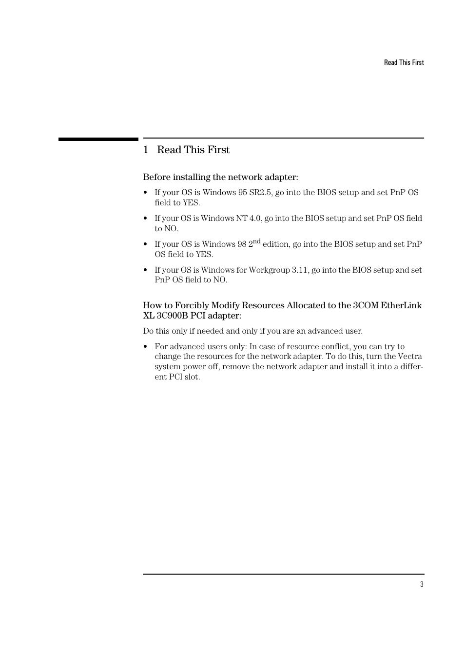 1 read this first | HP 3COM ETHERLINK III 3C900-B User Manual | Page 5 / 23