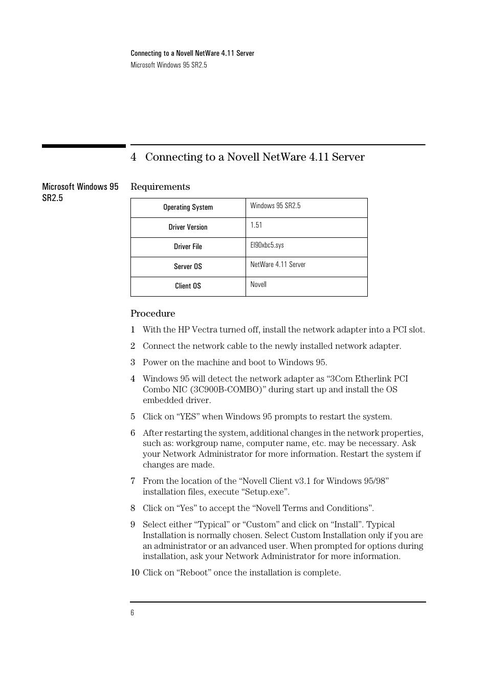 4 connecting to a novell netware 4.11 server | HP 3COM ETHERLINK III 3C900-B User Manual | Page 8 / 23