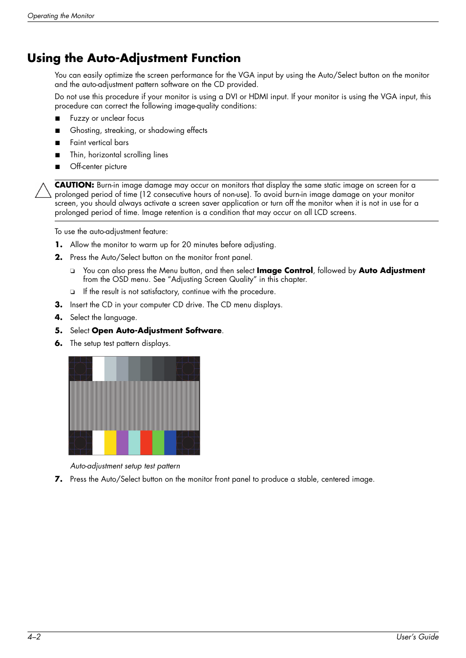 Using the auto-adjustment function, Using the auto-adjustment function –2 | HP W2338h User Manual | Page 28 / 68