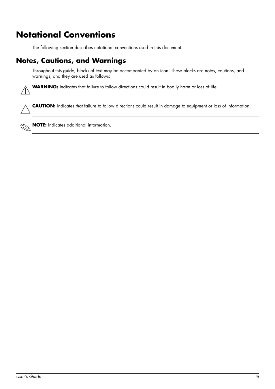 Notational conventions, Notes, cautions, and warnings | HP W2338h User Manual | Page 3 / 68