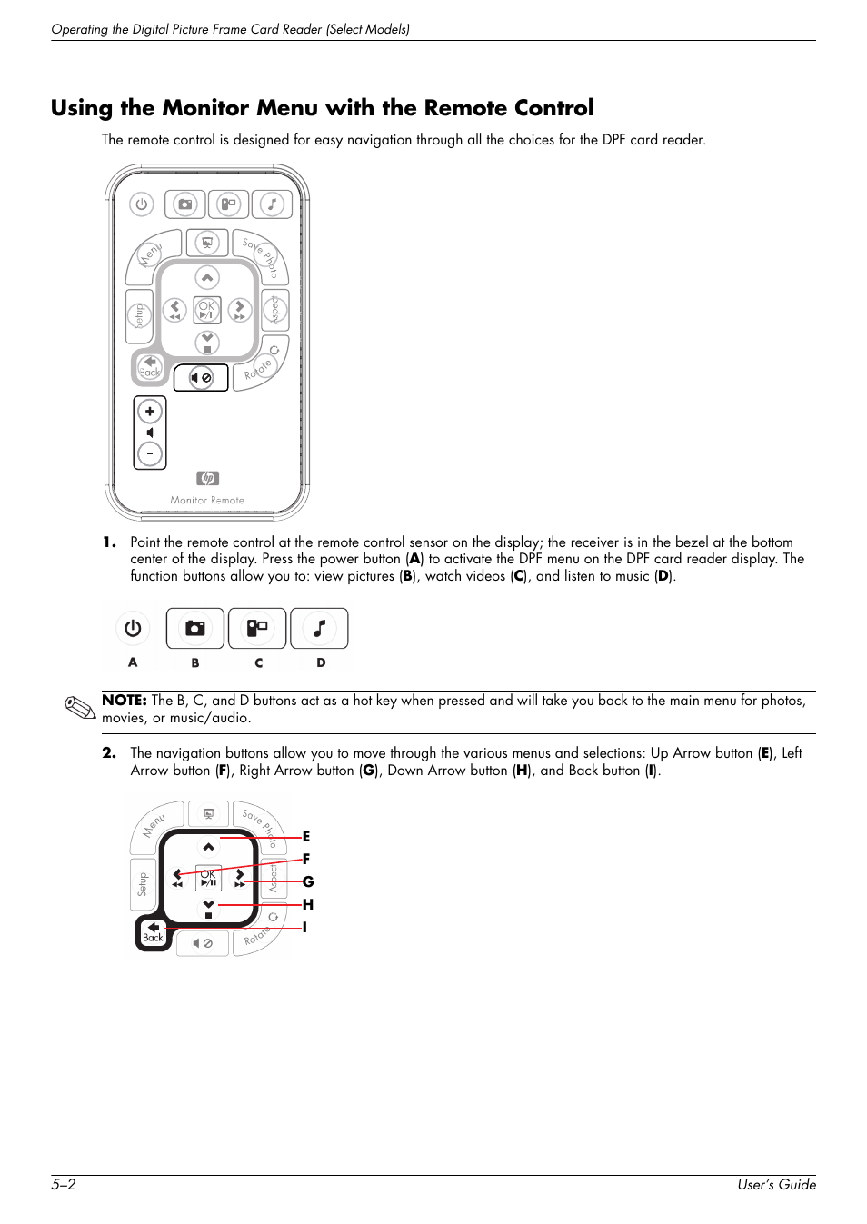 Using the monitor menu with the remote control, Using the monitor menu with the remote control –2 | HP W2338h User Manual | Page 40 / 68