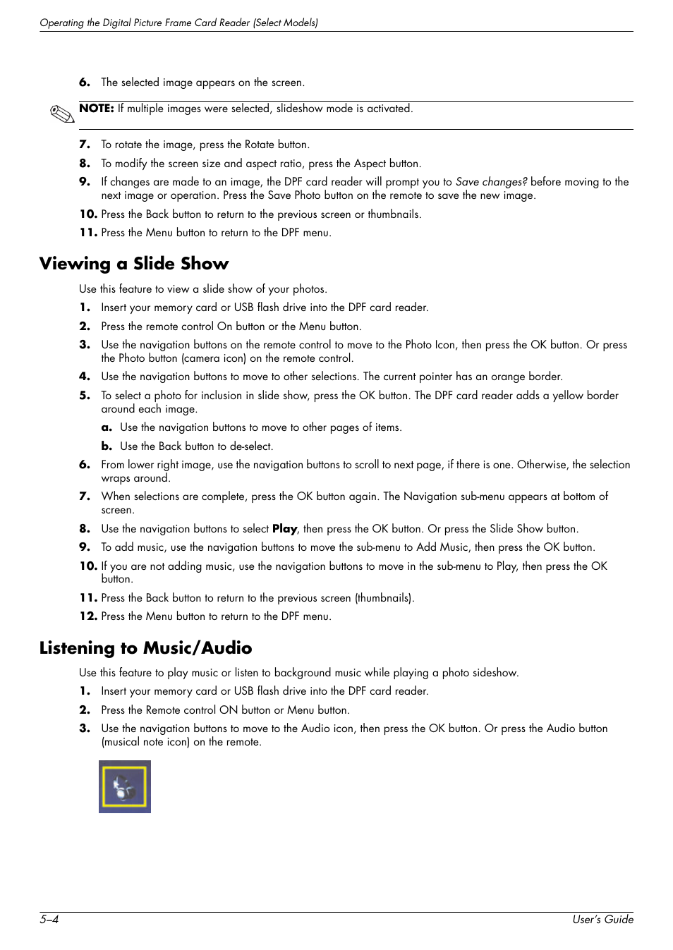 Viewing a slide show, Listening to music/audio | HP W2338h User Manual | Page 42 / 68