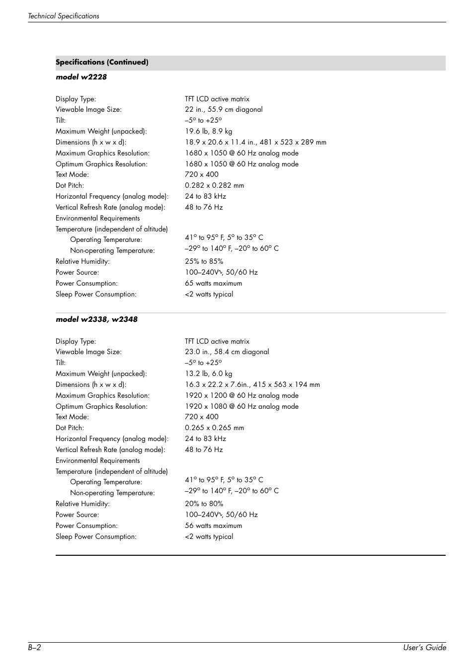 HP W2338h User Manual | Page 56 / 68