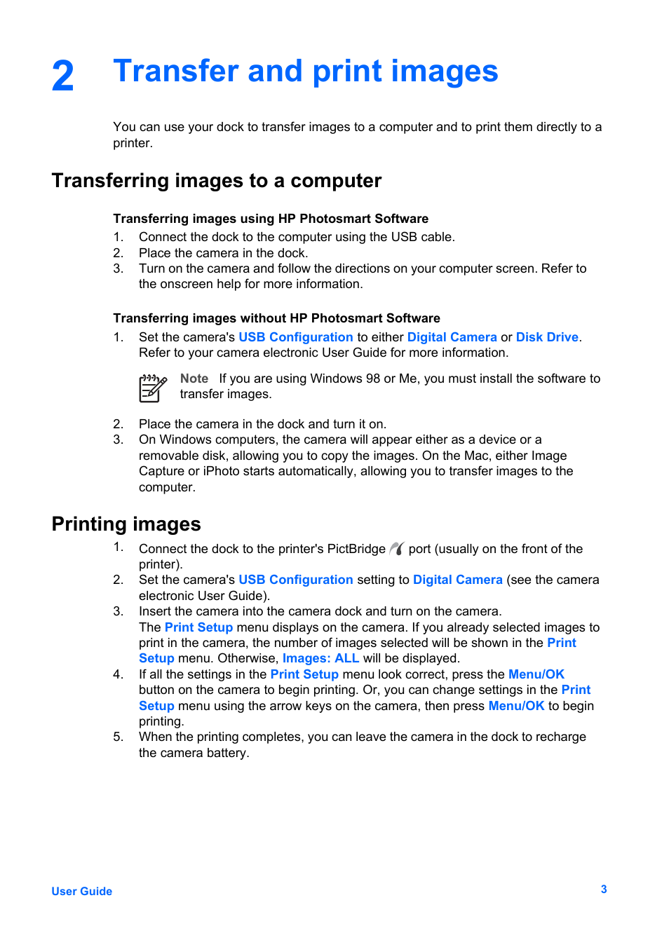 Transfer and print images, Transferring images to a computer, Printing images | Transferring images to a computer printing images | HP Photosmart 6220 User Manual | Page 8 / 11