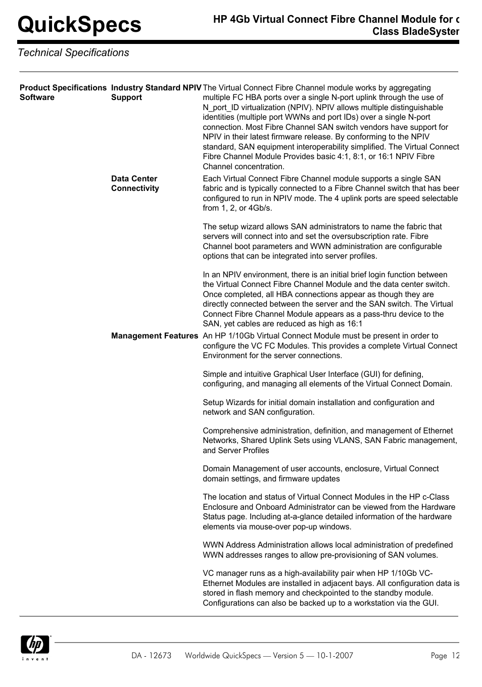 Quickspecs | HP C-CLASS BLADESYSTEM 409513-B21 User Manual | Page 12 / 13