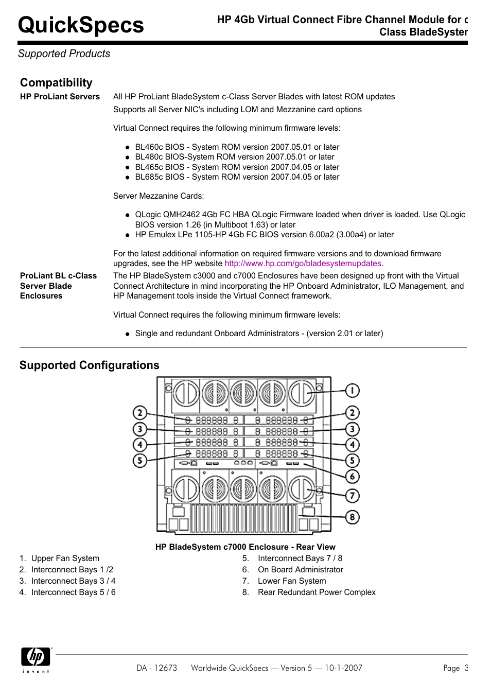 Supported products, Quickspecs, Compatibility | Supported configurations | HP C-CLASS BLADESYSTEM 409513-B21 User Manual | Page 3 / 13