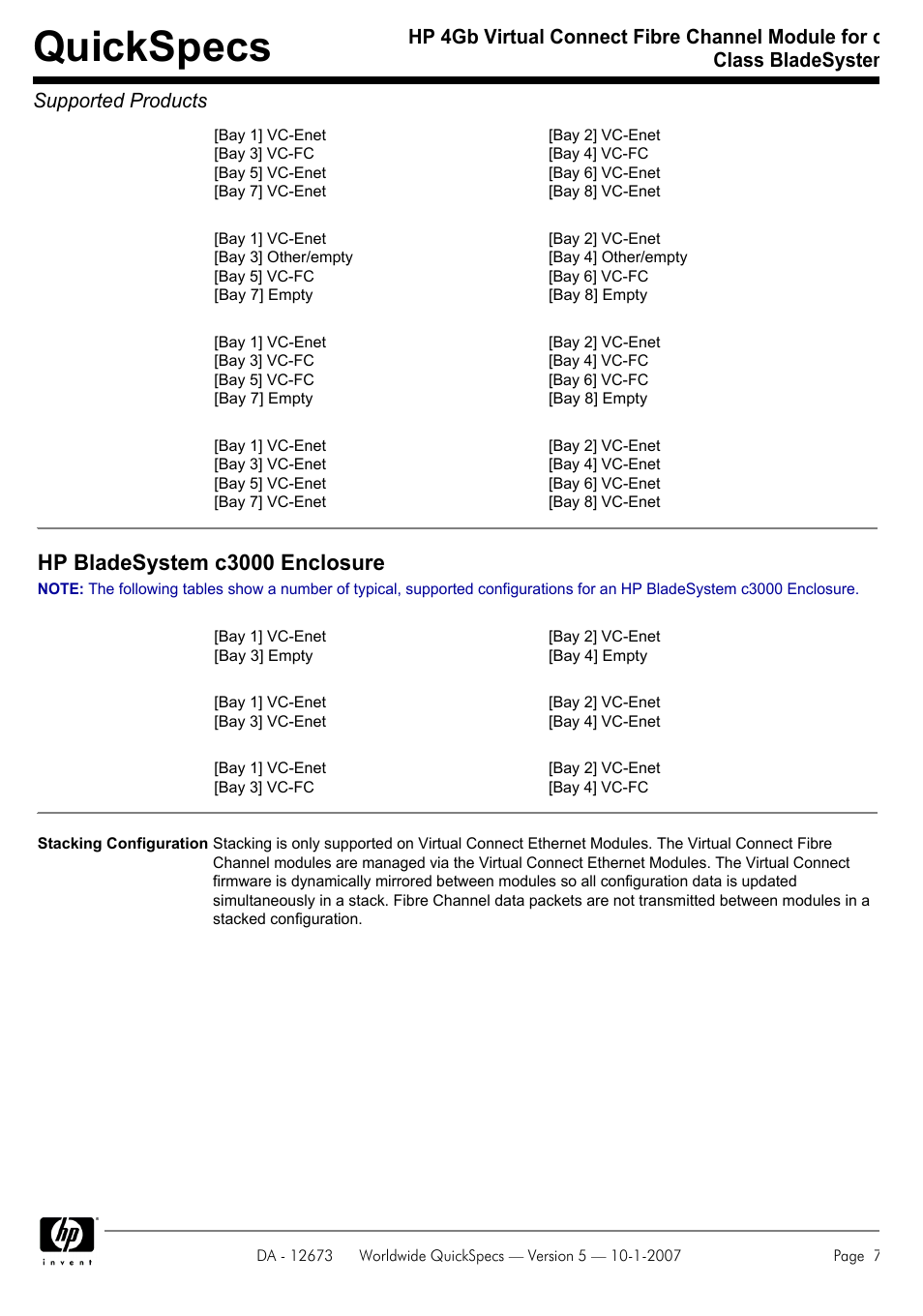 Quickspecs, Hp bladesystem c3000 enclosure | HP C-CLASS BLADESYSTEM 409513-B21 User Manual | Page 7 / 13