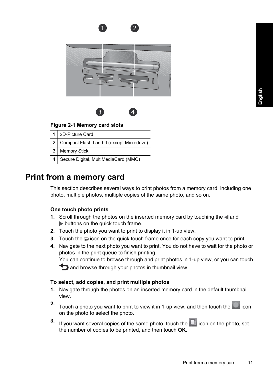 Print from a memory card | HP Photosmart A820 series User Manual | Page 11 / 53