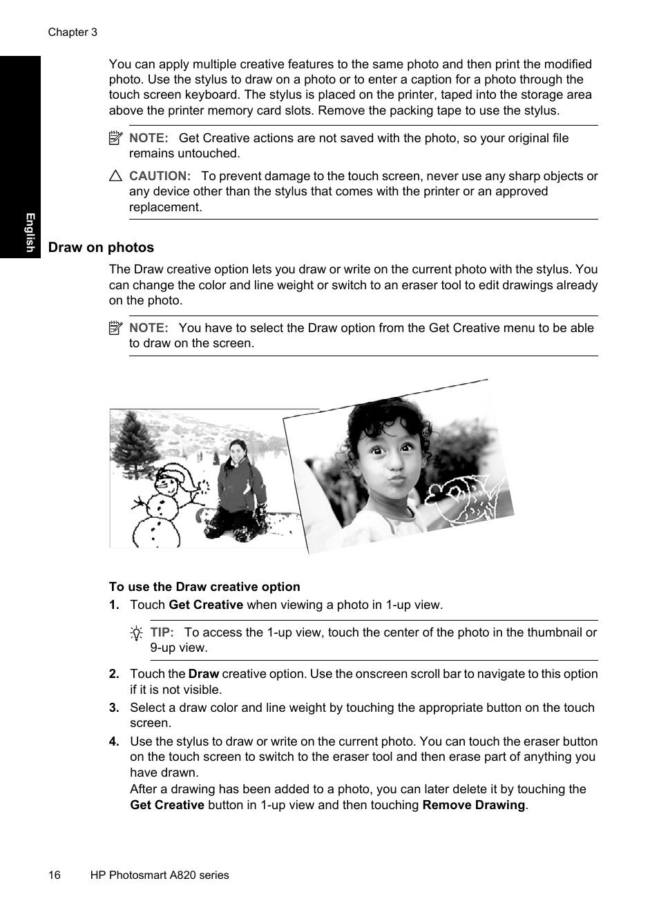 Draw on photos | HP Photosmart A820 series User Manual | Page 16 / 53