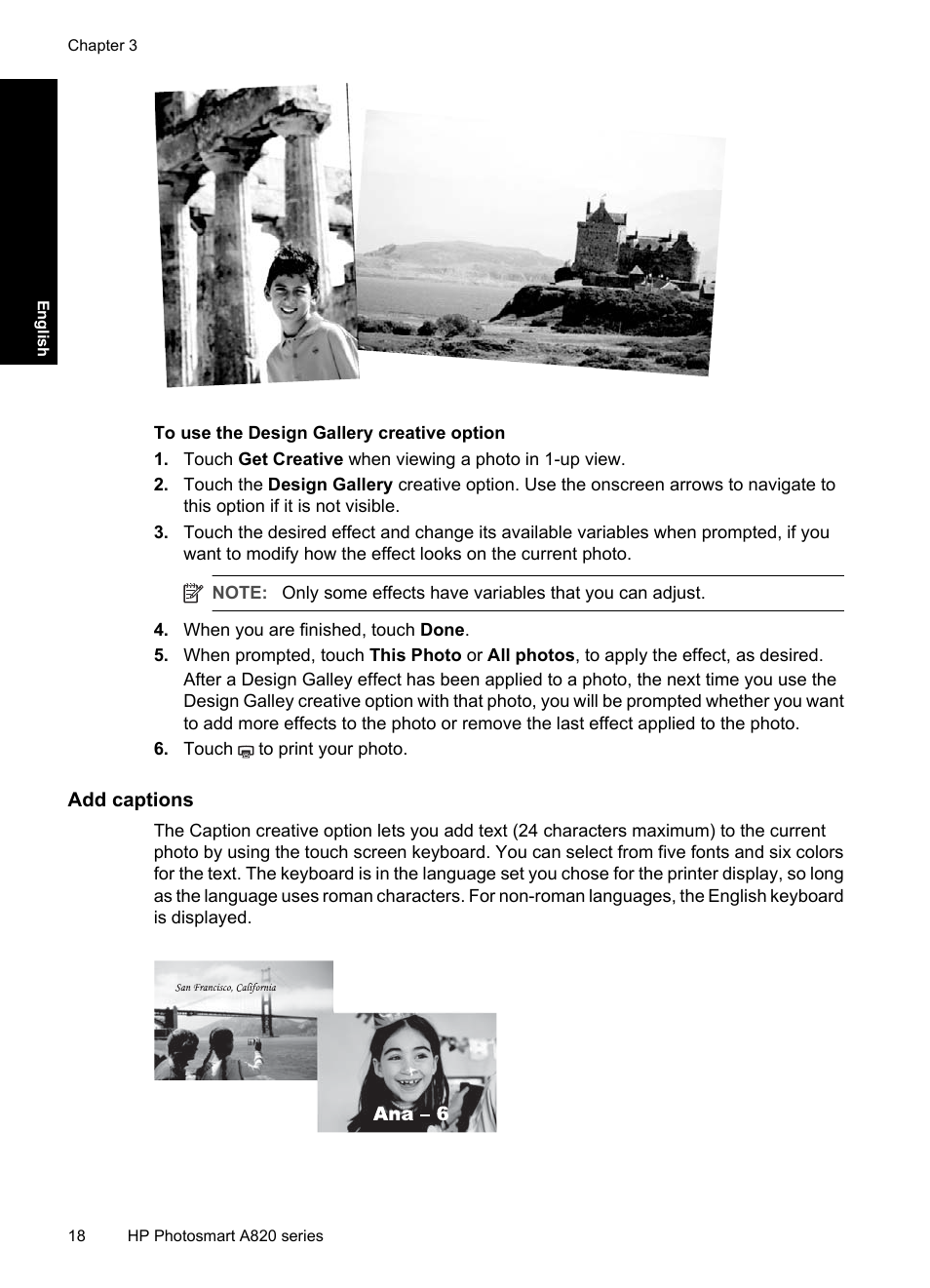Add captions | HP Photosmart A820 series User Manual | Page 18 / 53