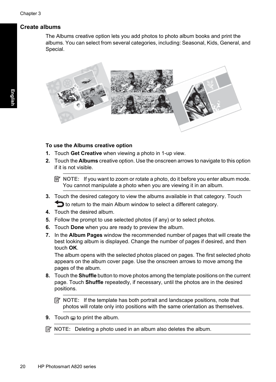 Create albums | HP Photosmart A820 series User Manual | Page 20 / 53
