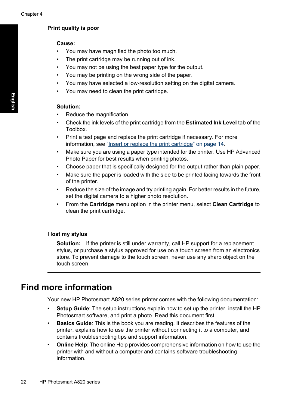 Find more information | HP Photosmart A820 series User Manual | Page 22 / 53