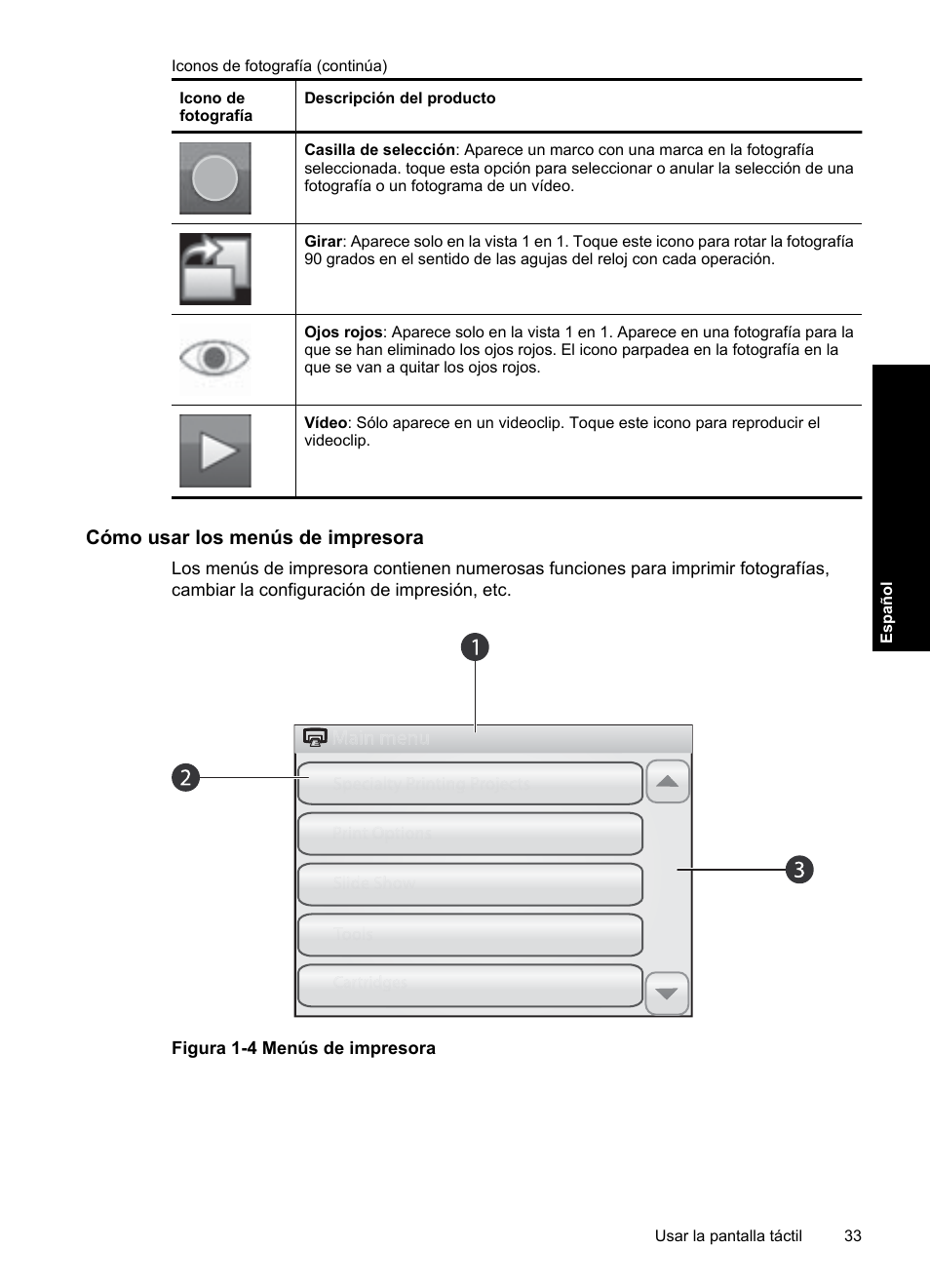 Cómo usar los menús de impresora | HP Photosmart A820 series User Manual | Page 33 / 53