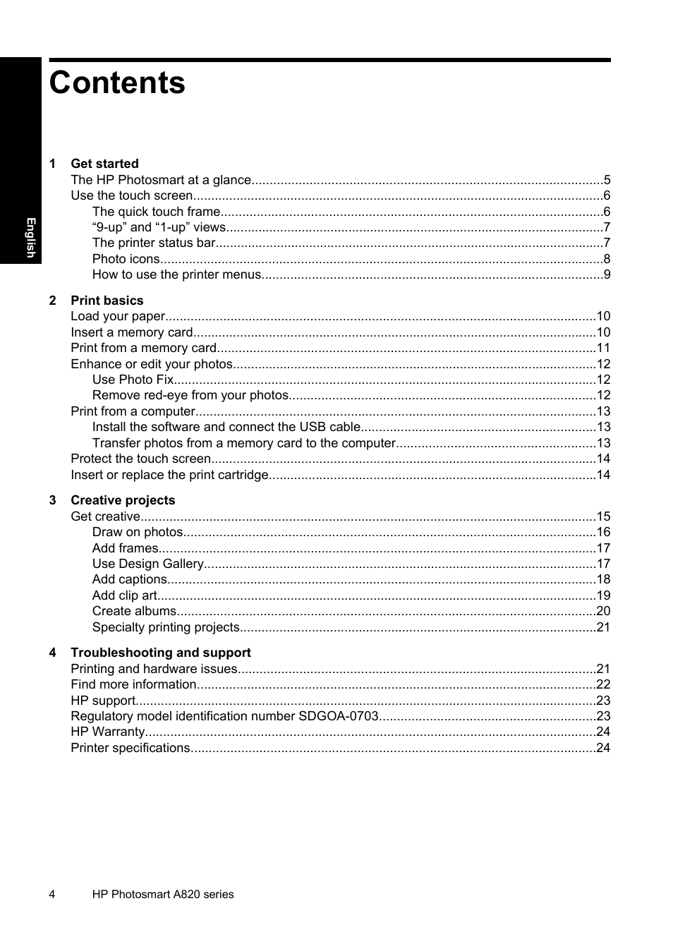 HP Photosmart A820 series User Manual | Page 4 / 53