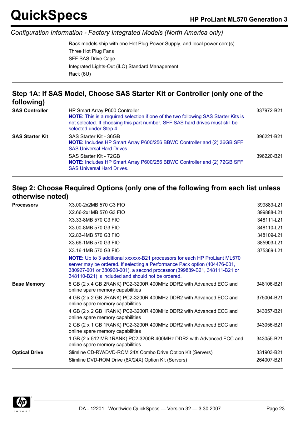 Quickspecs | HP ML570 User Manual | Page 23 / 52