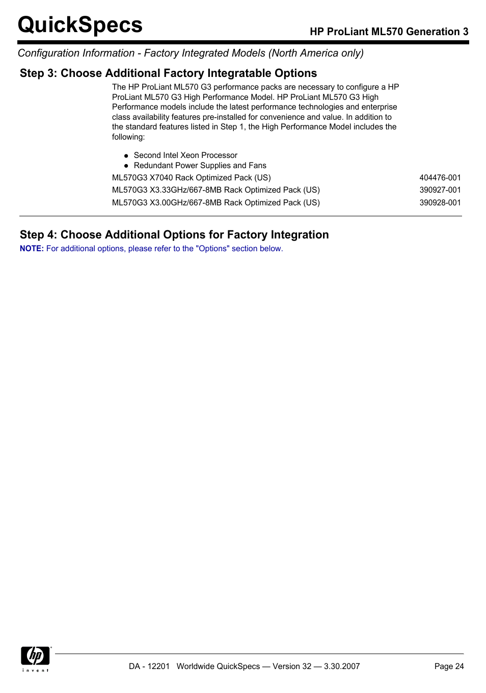 Quickspecs | HP ML570 User Manual | Page 24 / 52