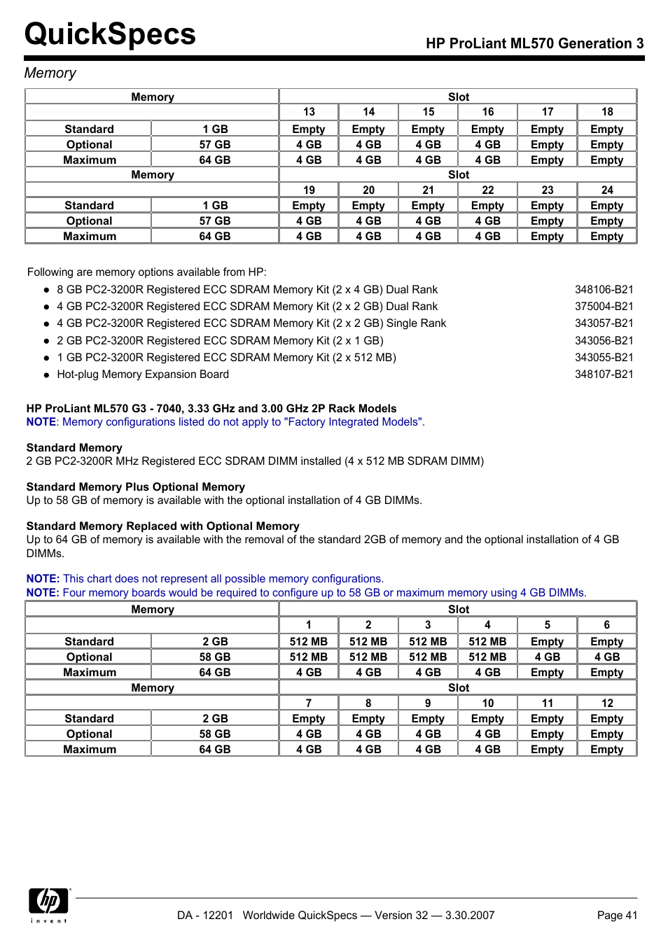 Quickspecs | HP ML570 User Manual | Page 41 / 52