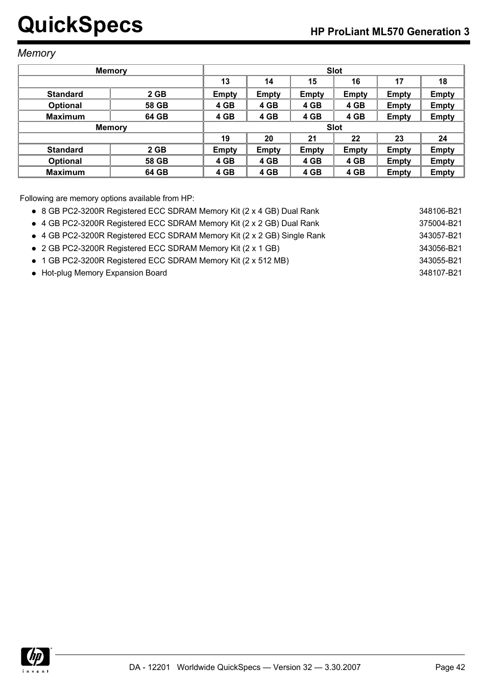 Quickspecs | HP ML570 User Manual | Page 42 / 52