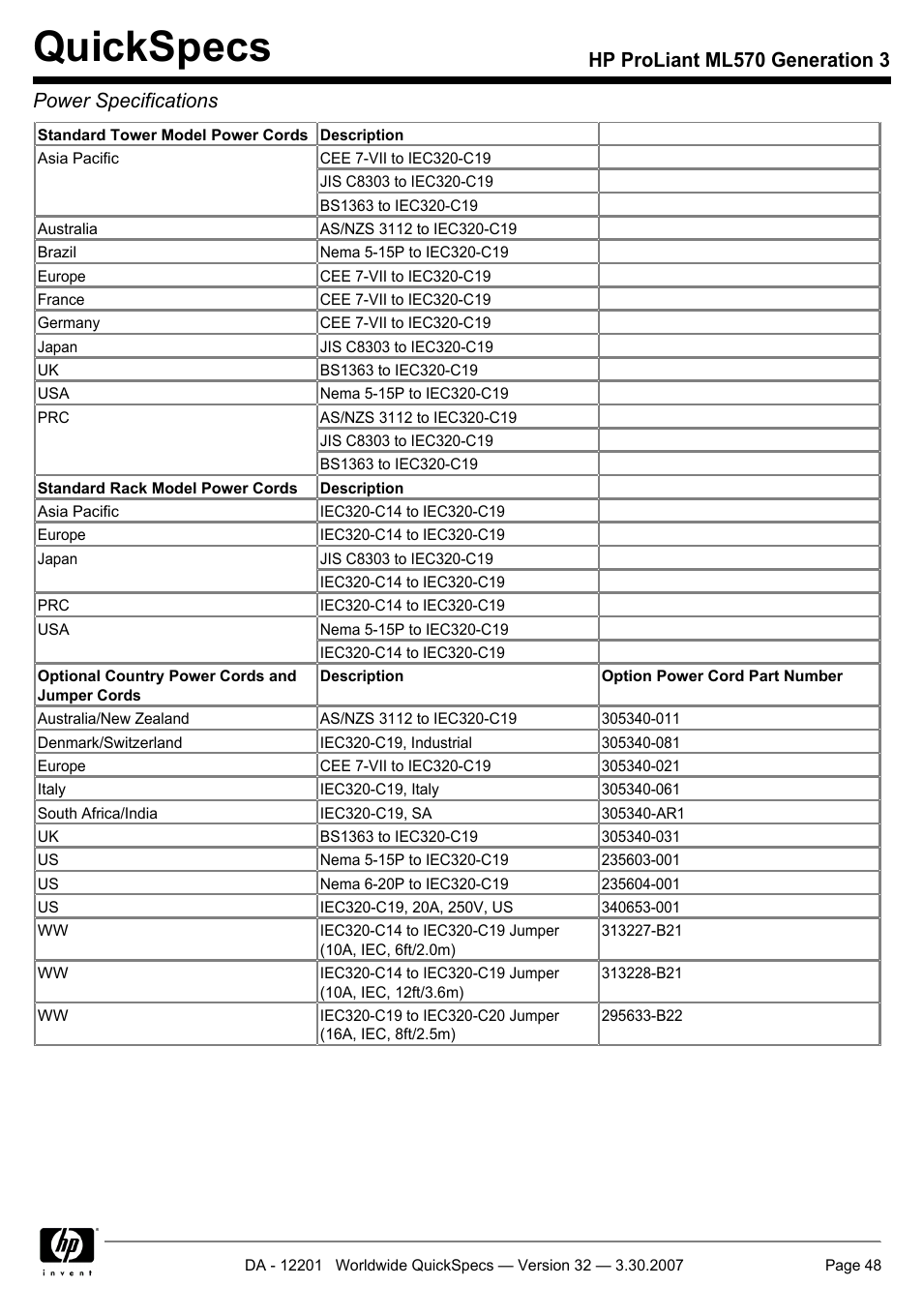 Quickspecs | HP ML570 User Manual | Page 48 / 52