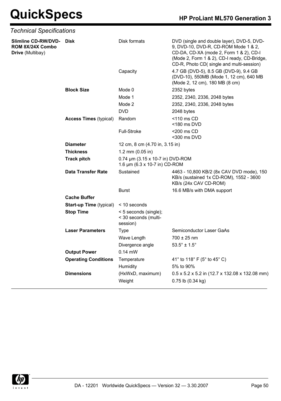 Quickspecs | HP ML570 User Manual | Page 50 / 52