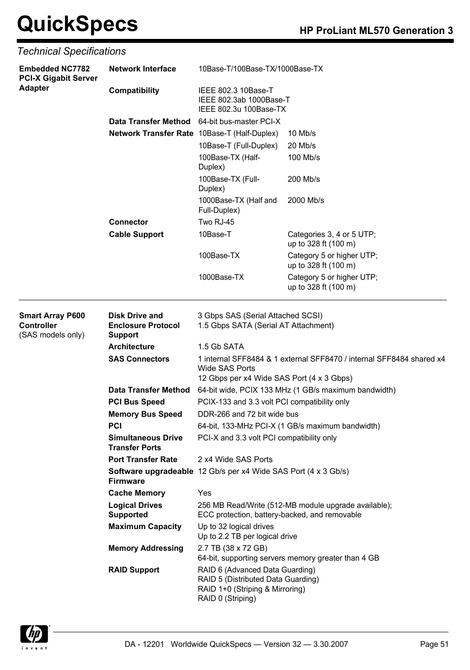 Quickspecs | HP ML570 User Manual | Page 51 / 52