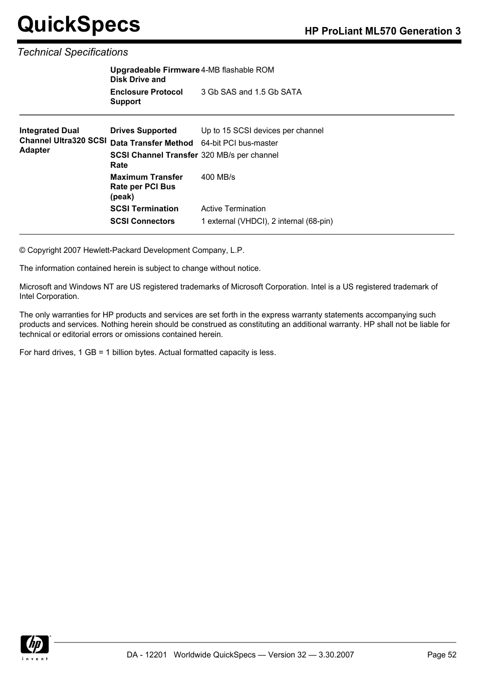 Quickspecs | HP ML570 User Manual | Page 52 / 52