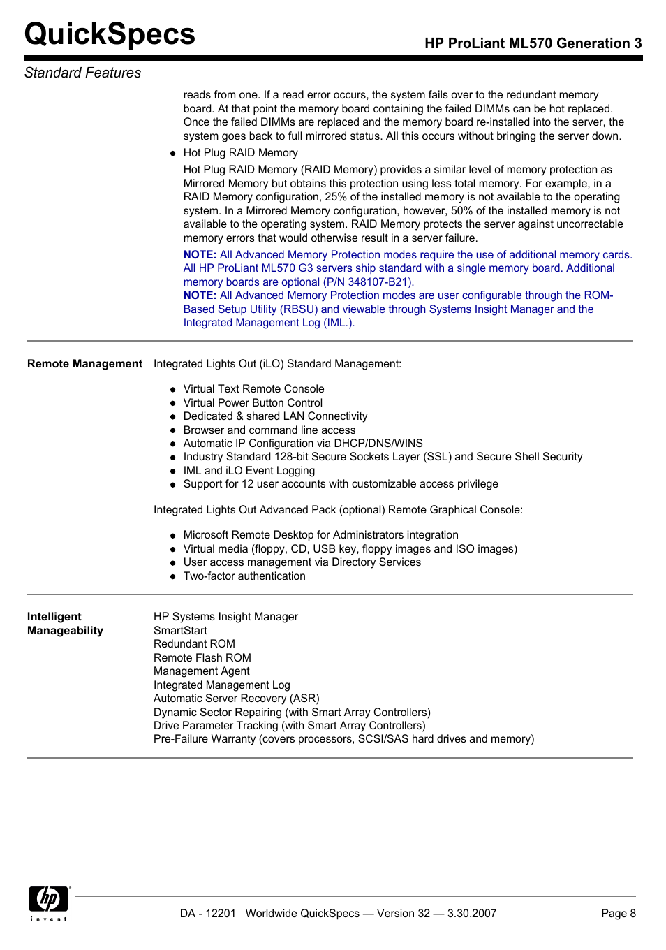 Quickspecs | HP ML570 User Manual | Page 8 / 52